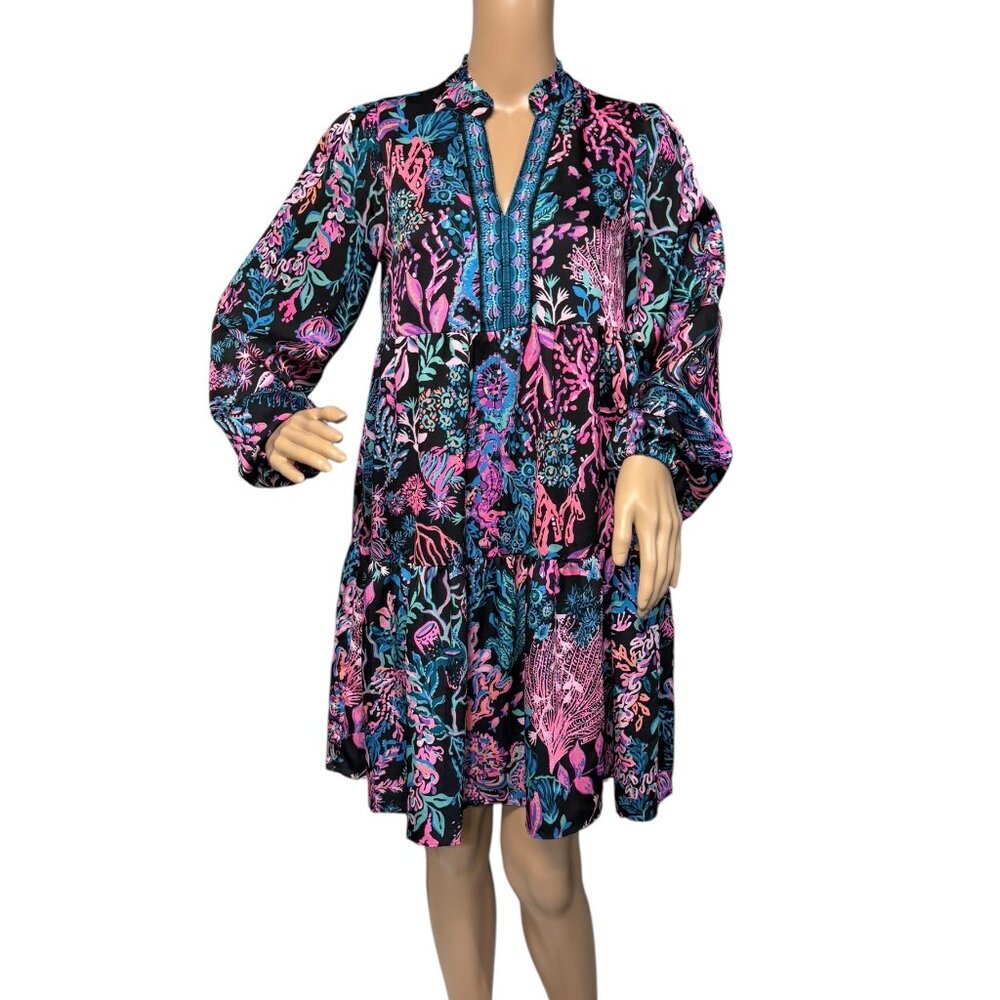 Lilly Pulitzer Arella Swing Dress Onyx Twilight Coral Sz XS Style #008757